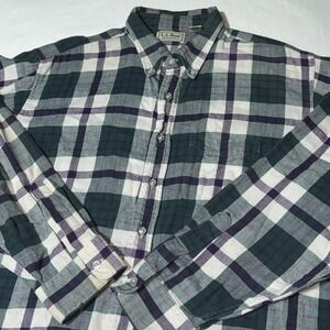 VTG LL Bean Shirt Mens XL Plaid Flannel Button Down Grn/Prp/Wht USA Made 90s
